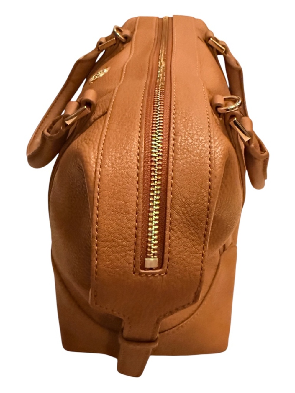 Tory Burch Pebbled Leather Satchel Crossbody Bag Cognac Brown Gold Hardware - Picture 4 of 6